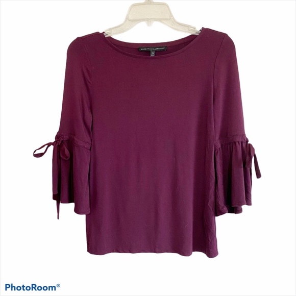 WHBM 3/4th bell sleeves maroon top drawstring details work business wear sz XS - Picture 1 of 9